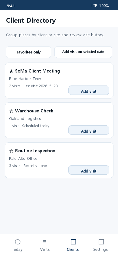 Client directory screen