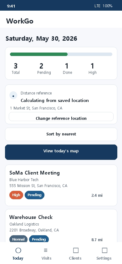 WorkGo today screen