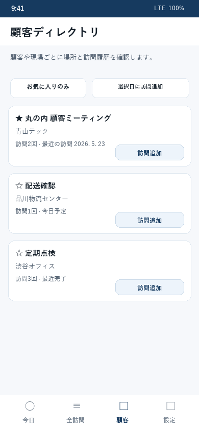 顧客ディレクトリ画面