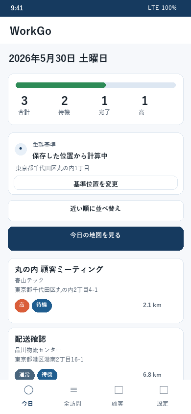 WorkGo今日の画面